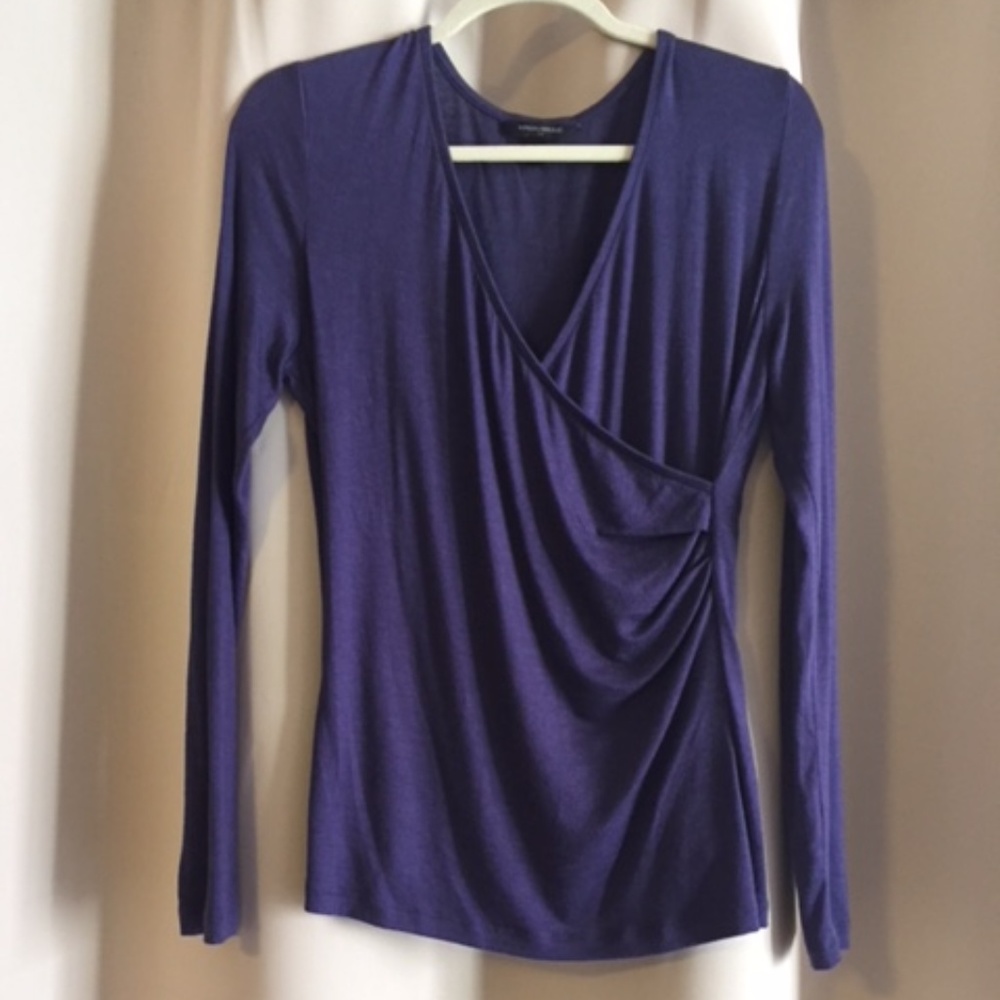 Banana Republic Faux Wrap Eggplant Long Sleeve Top